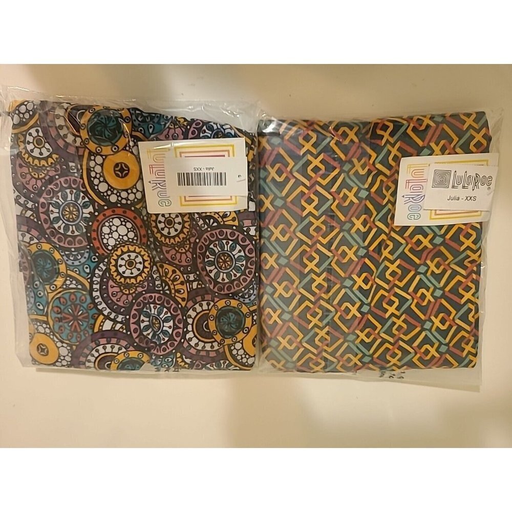 Lularoe XXS Julia Dress Multi-Color Geometric Knee length Lot Of 2 - Picture 1 of 16